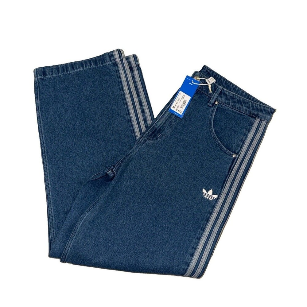 NWT adidas Originals Firebird Men's Blue Medium Wash Denim Jeans 34" JC6234